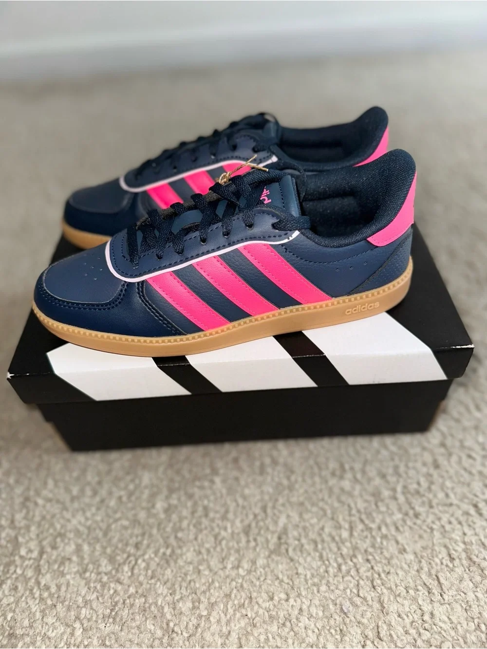 adidas Kids Navy Blue Pink Gum Sole Sneakers